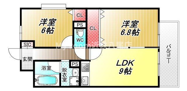 ラ・フォーレ久宝園(2LDK/4階)の間取り写真