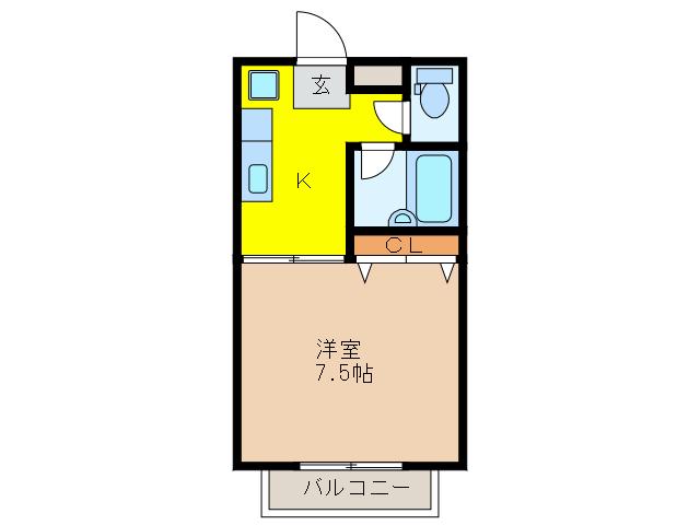 クレストV峰B(1K/1階)の間取り写真