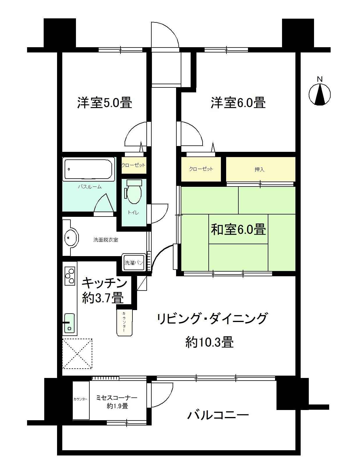 サーパス中央町(3SLDK/4階)の間取り写真