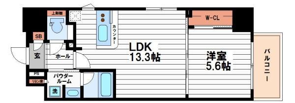 DIMUS北浜(1LDK/14階)の間取り写真