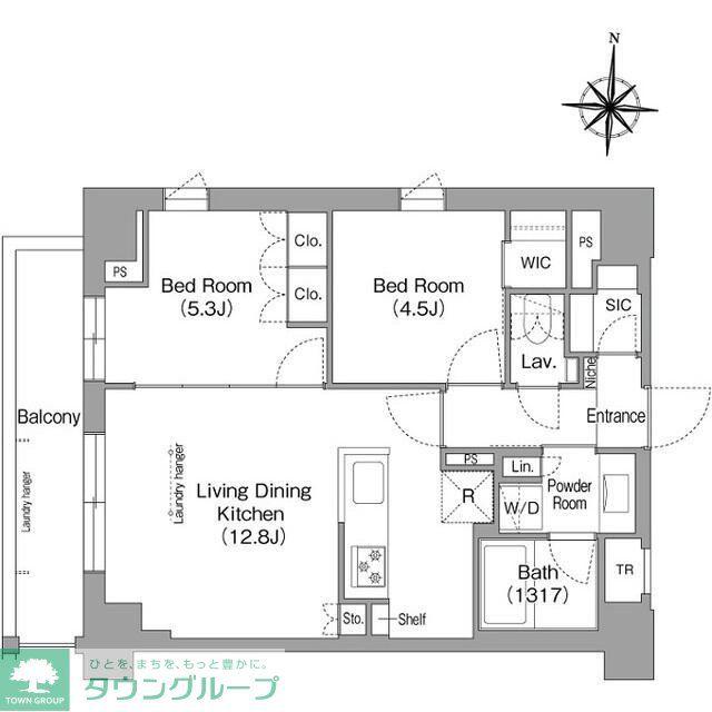 ウエリスアーバン住吉ウエスト(2LDK/7階)の間取り写真