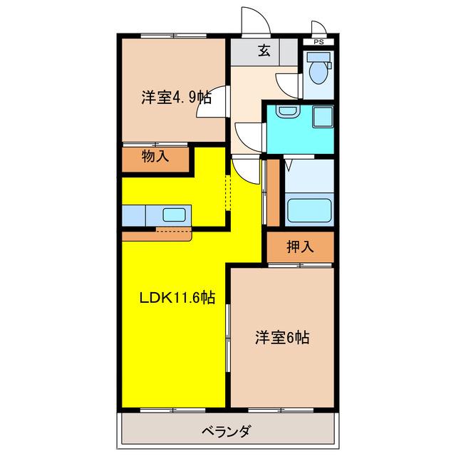 ガーデンハイツ西郷(2LDK/2階)の間取り写真