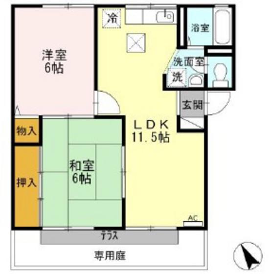 プレジール小野E棟(2LDK/1階)の間取り写真
