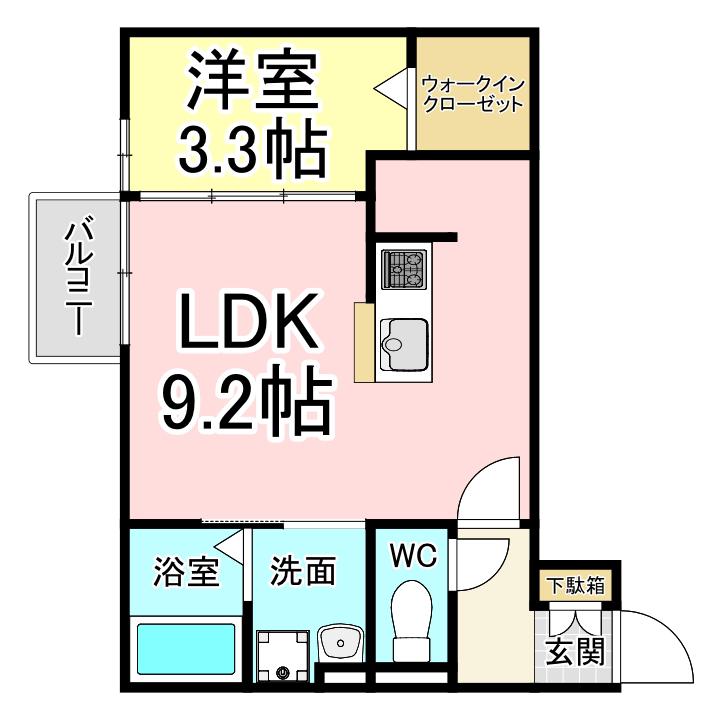DROOM桜 本城(1LDK/2階)の間取り写真