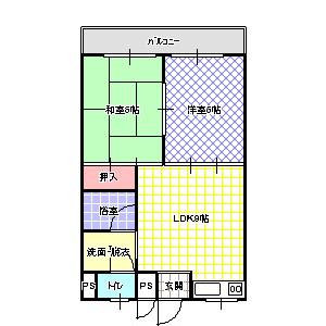 シャトーKITAII(2LDK/3階)の間取り写真