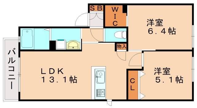 プリマベーラII  A棟(2LDK/2階)の間取り写真