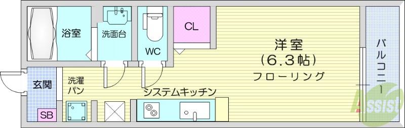 G-CREST土樋(ワンルーム/1階)の間取り写真