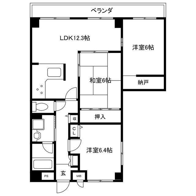 宮西パレス 壱号館(3LDK/3階)の間取り写真