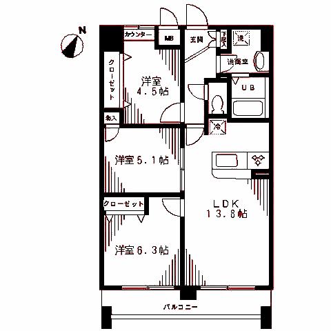 ヴェルジュ宮崎台(3LDK/2階)の間取り写真