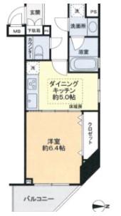 ドメイン広尾(1DK/6階)の間取り写真