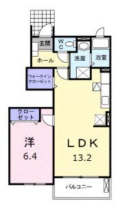 アドベントヒルズA棟(1LDK/1階)の間取り写真