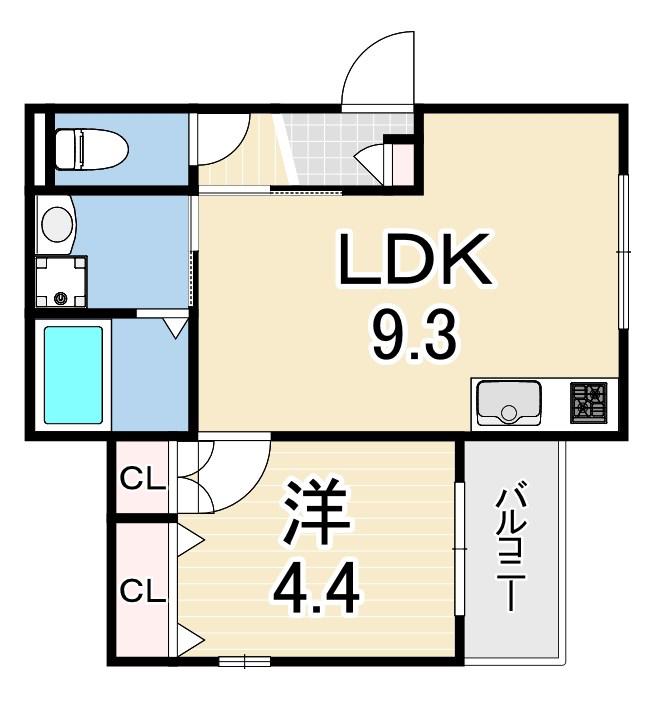 CASA魚崎北町(1LDK/2階)の間取り写真