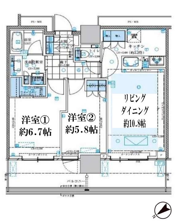 クラッシィタワー東中野(2LDK/19階)の間取り写真