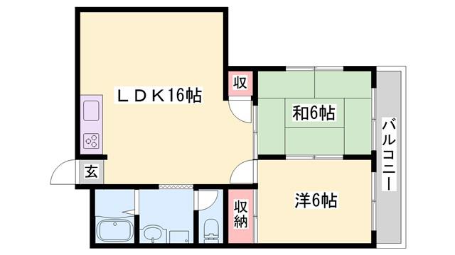 鳩岡ビル(2LDK/3階)の間取り写真