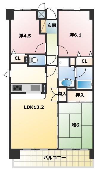 セラード川越霞ヶ関(3LDK/4階)の間取り写真