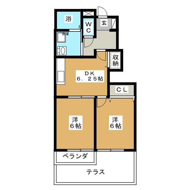 ハーモニーヒル(2DK/1階)の間取り写真