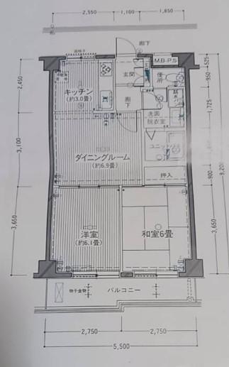 グリーンキャピタル川崎(2LDK/6階)の間取り写真