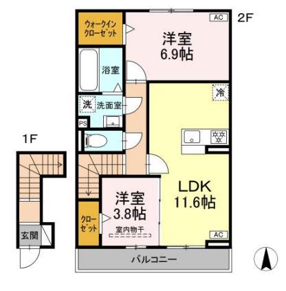 カトリーヌ ヒルズ(2LDK/2階)の間取り写真