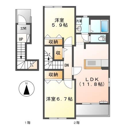 グレイスシャトーおほ(2LDK/2階)の間取り写真