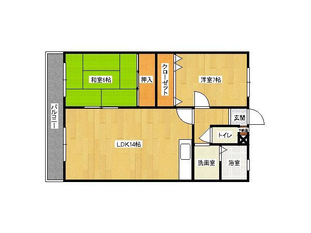 エル・スール小原川II番館(2LDK/3階)の間取り写真