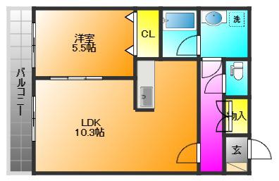 エステートK(1LDK/3階)の間取り写真