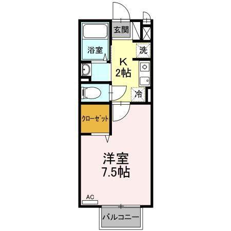 ディアコート城山(1K/1階)の間取り写真