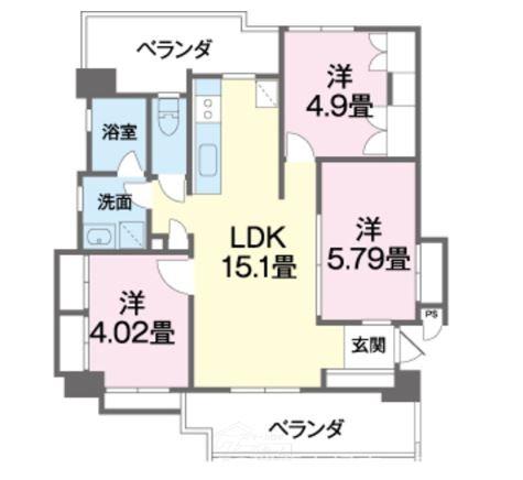 カーサパシフィカ首里寒川(3LDK/1階)の間取り写真