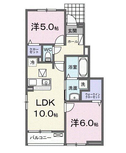 マレカージュ大石(2LDK/1階)の間取り写真