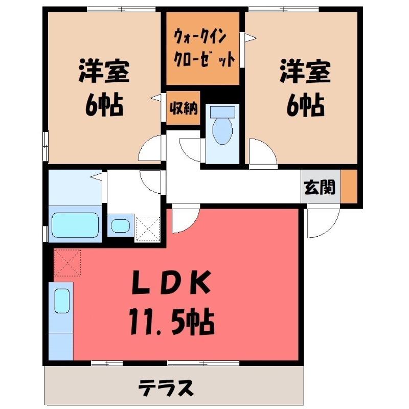 クレストコートA(2LDK/1階)の間取り写真