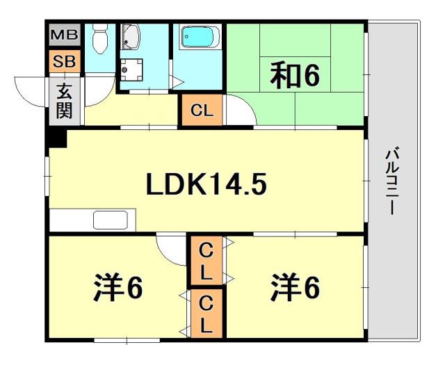 藤原マンション(3LDK/3階)の間取り写真