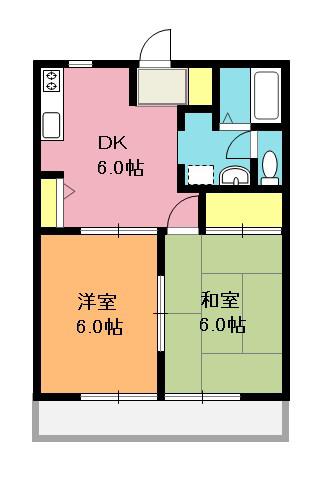ルミエールA棟(2DK/2階)の間取り写真