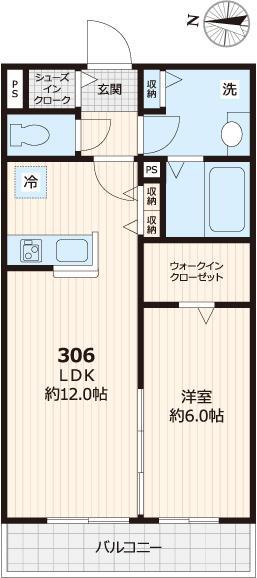 ビューノシャンテ上小岩(1LDK/3階)の間取り写真