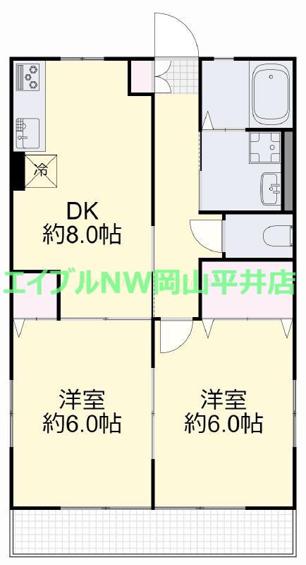 ハイム川東 南棟(2DK/2階)の間取り写真