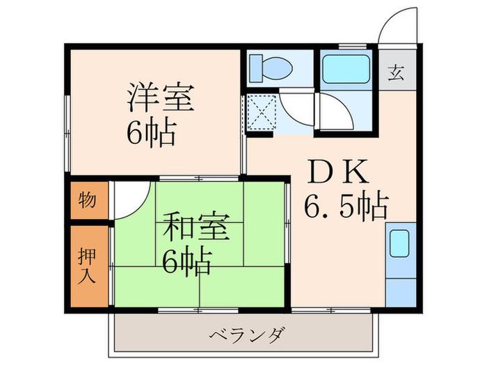 グリーンハイツ小嶺(2DK/1階)の間取り写真