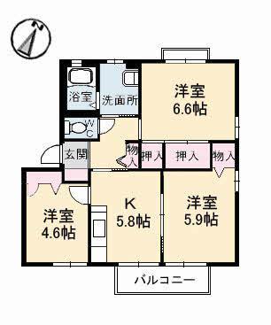 フォレスタ(3K/2階)の間取り写真