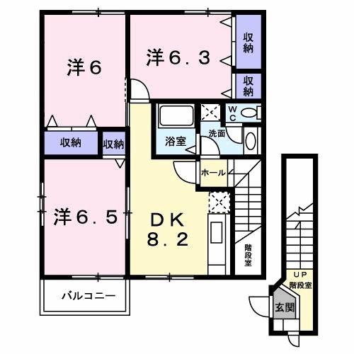 レインボーハイツA(3DK/2階)の間取り写真