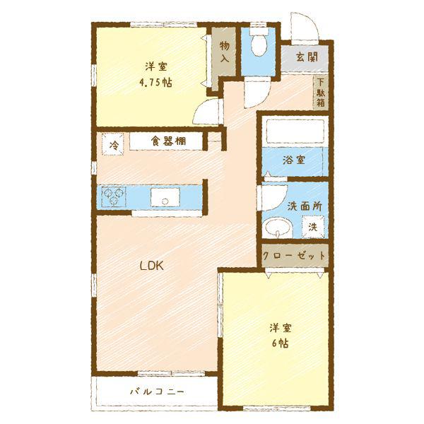 グリニッチ・ビレッジII(2LDK/2階)の間取り写真