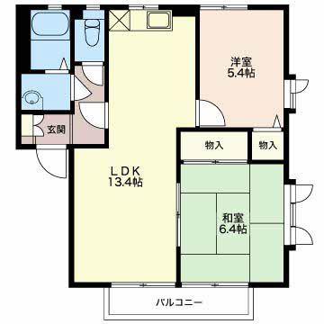 ラフィーネ逢瀬(2LDK/1階)の間取り写真
