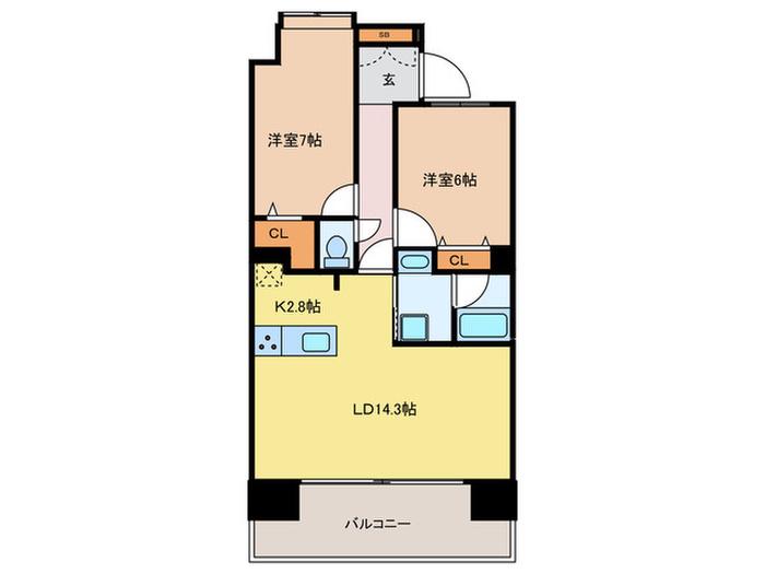 ロイヤルパークス新田(2LDK/10階)の間取り写真