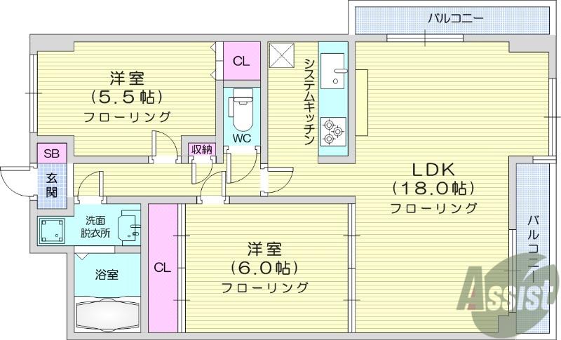 スプリングマンション高瀬(2LDK/4階)の間取り写真