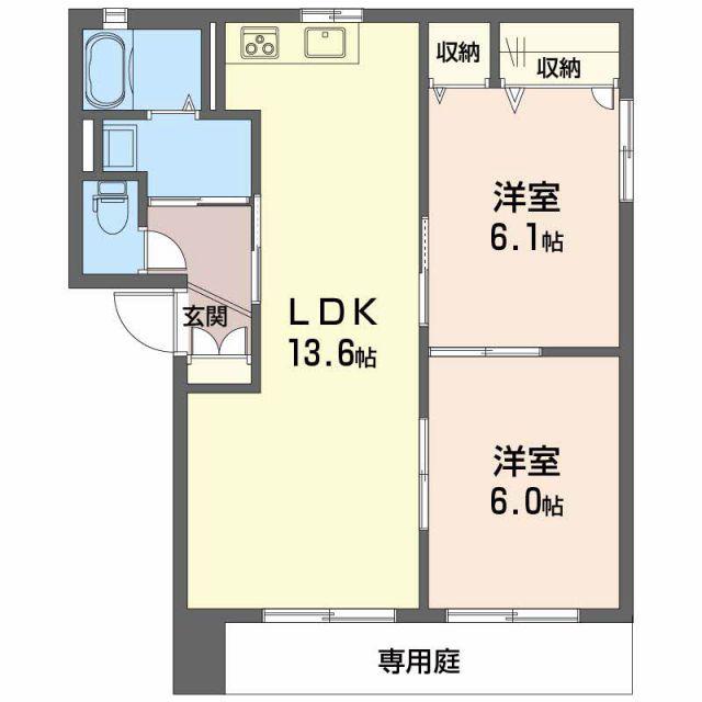 セルリアハイツ B棟(2LDK/1階)の間取り写真