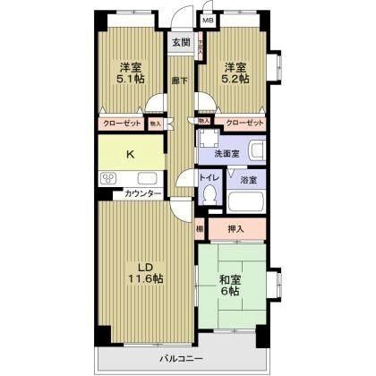 NR花小金井(3LDK/2階)の間取り写真