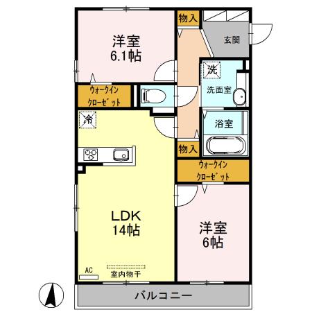 SKY TERRACA石橋(2LDK/3階)の間取り写真