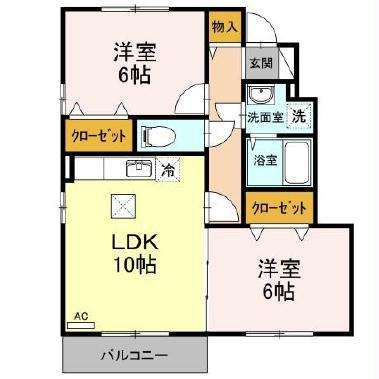 グランドソレーユII(2LDK/1階)の間取り写真