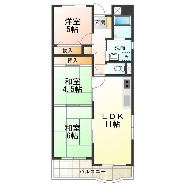 フローラル岸和田(3LDK/4階)の間取り写真
