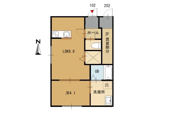 倉梯町アパート(1LDK/1階)の間取り写真