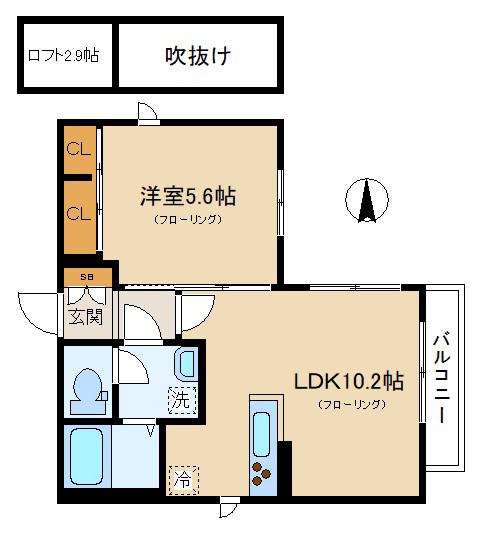 ペガサス梅里(1LDK/2階)の間取り写真