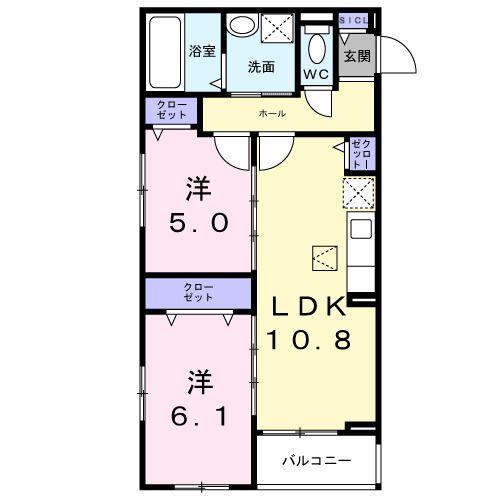 アルストロメリアV(2LDK/1階)の間取り写真