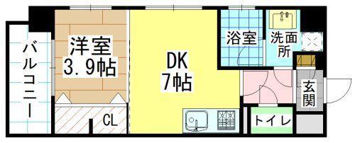 ルネッサンス21小倉東(1DK/4階)の間取り写真