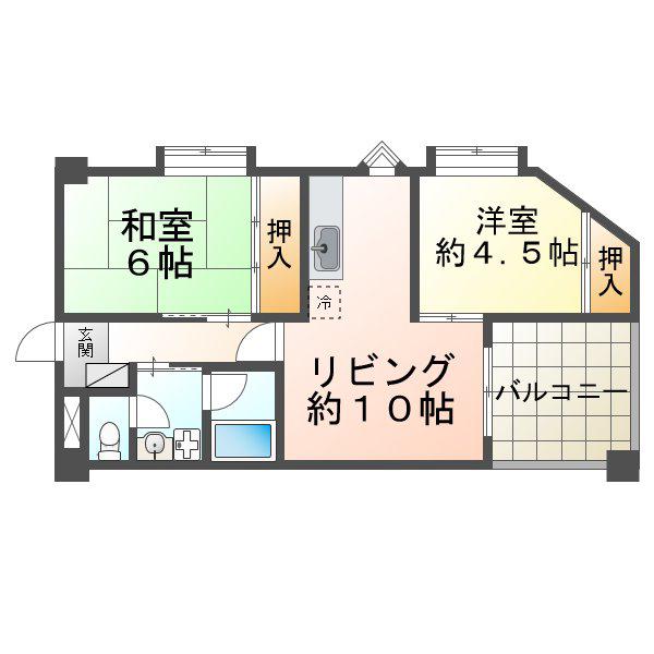 ハピネス東須磨(2LDK/5階)の間取り写真